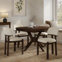 BUN/KAE004/99730 Round to Oval Walnut Extendable Dining Table Set with 4 Cream Upholstered Chairs - Seats 4 - Karie