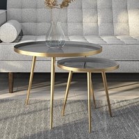 Round Nest of Tables in Gold & Grey - Kaisa Round Nest of Tables in Gold & Grey - Kaisa