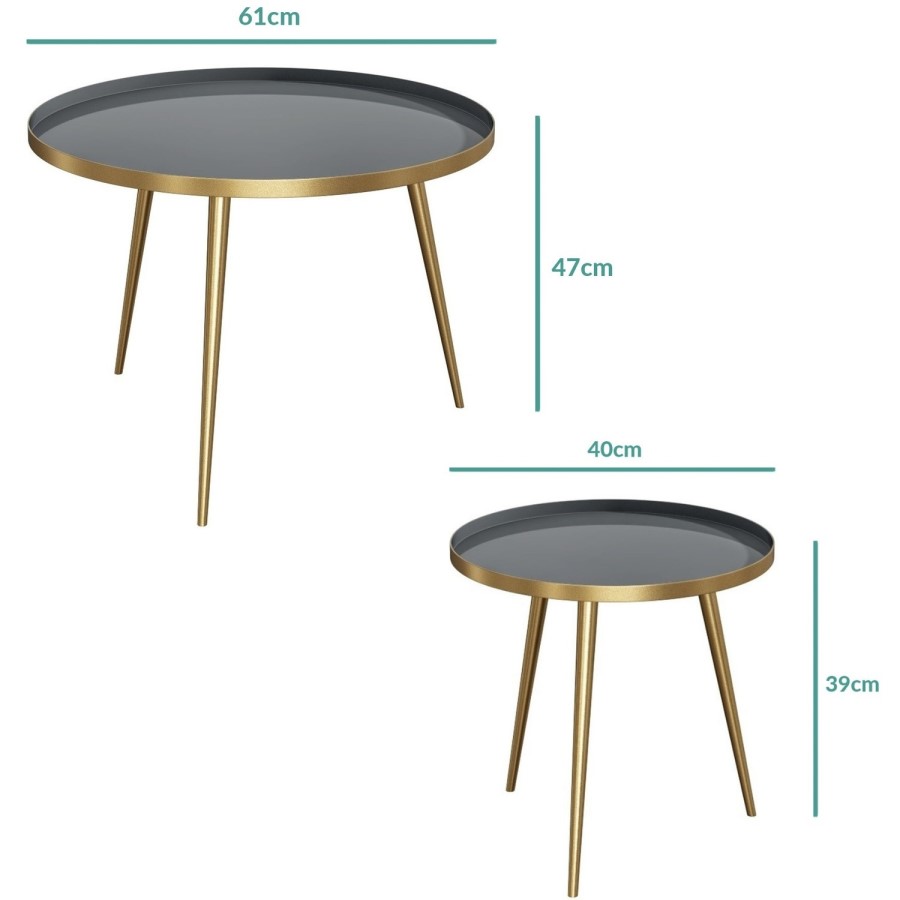 Round Nest of Tables in Gold & Grey - Kaisa