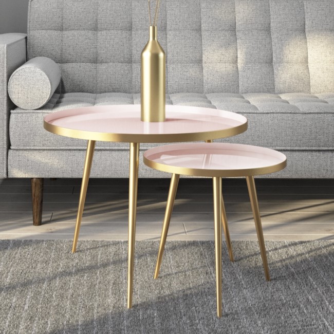 Round Nest of Tables in Gold & Pink - Kaisa