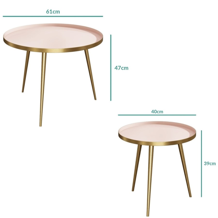 Round Nest of Tables in Gold & Pink - Kaisa