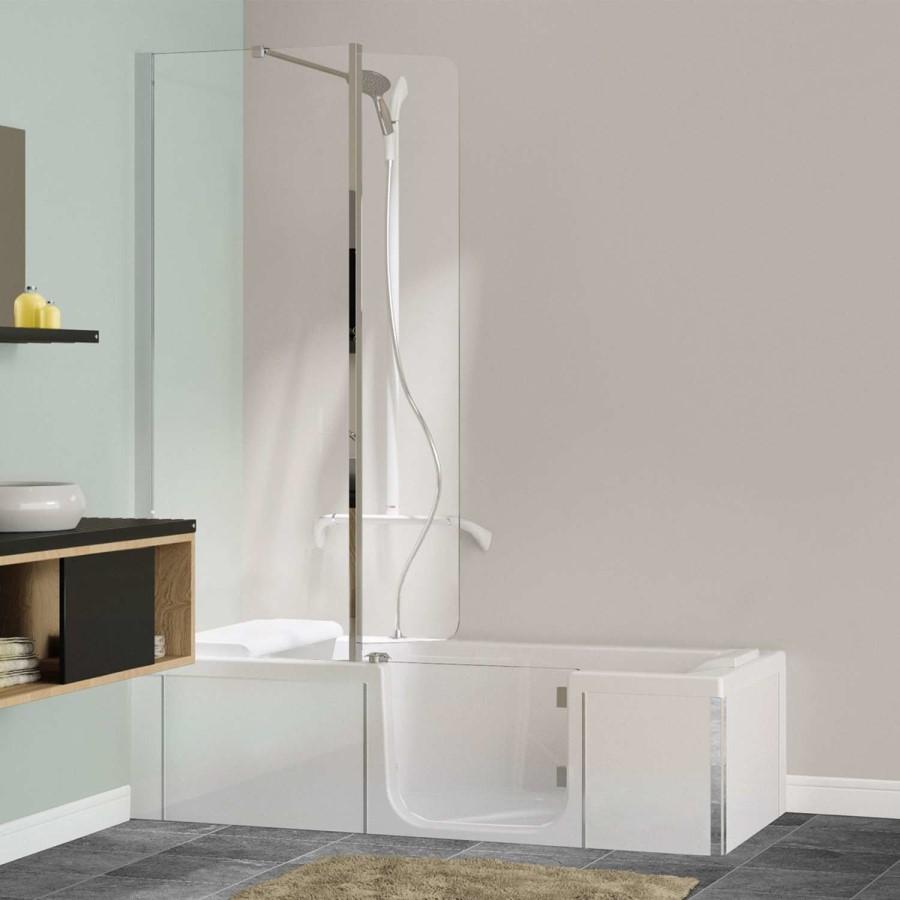 Walk In Shower Bath Right Hand with Bath Screen & Bath Seat 1700 x 750mm - Kineduo