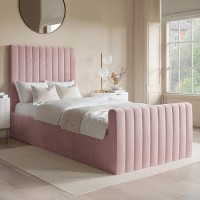 GRADE A1 - Pink Velvet Single Side-Lift Ottoman Bed - Khloe