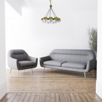 2 Seater Sofa and Armchair Set in Grey Fabric - Kiko 2 Seater Sofa and Armchair Set in Grey Fabric - Kiko