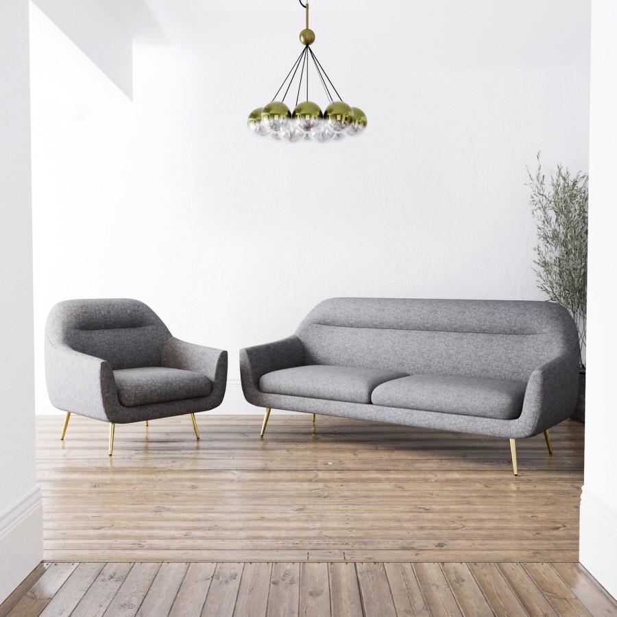 2 Seater Sofa and Armchair Set in Grey Fabric - Kiko
