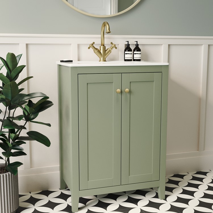 600mm Green Freestanding Vanity Unit with Basin - Kinsley 