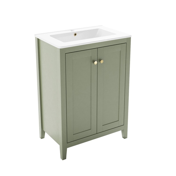 600mm Green Freestanding Vanity Unit with Basin - Kinsley 