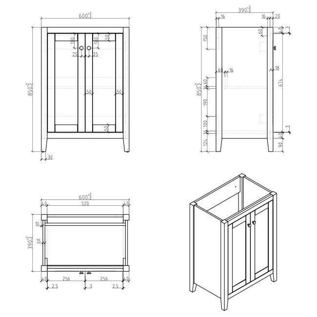 600mm Green Freestanding Vanity Unit with Basin - Kinsley 