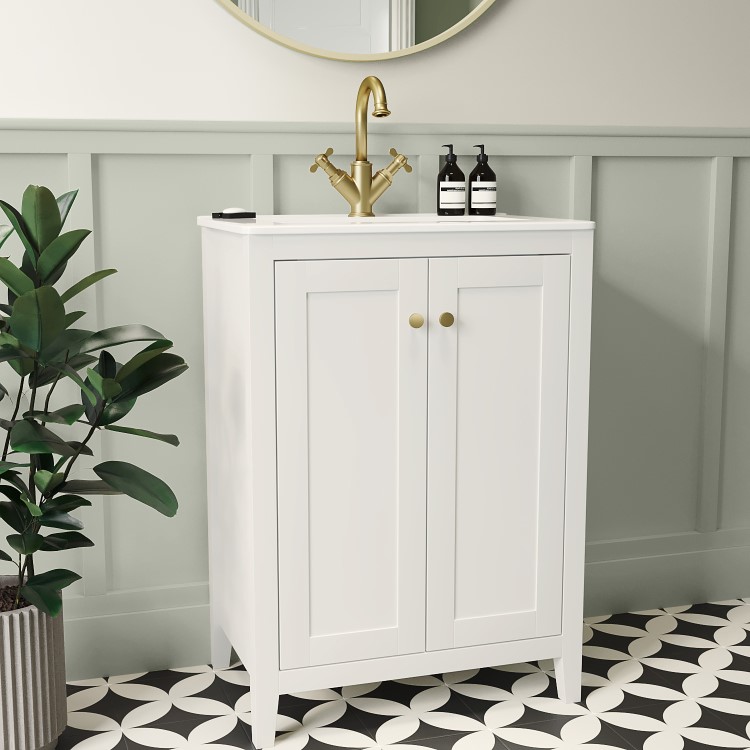 Grade A1 - 600mm White Freestanding Vanity Unit with Basin - Kinsley 