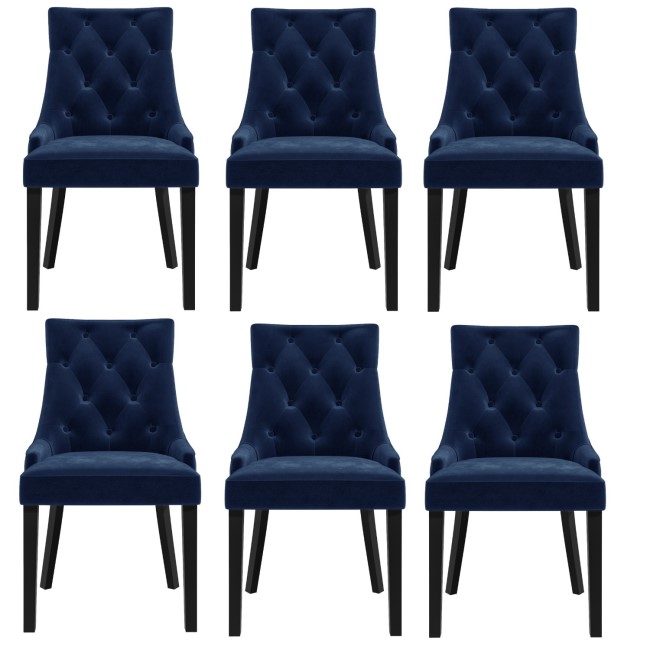 Set Of 6 Navy Velvet Dining Chairs Kaylee Furniture123