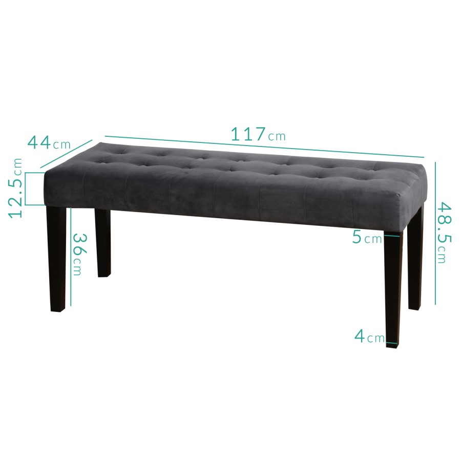 GRADE A2 - Kaylee Grey Velvet Dining Bench with Black Legs