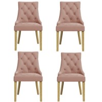 Set of 4 Pink Velvet Dining Chairs - Kaylee