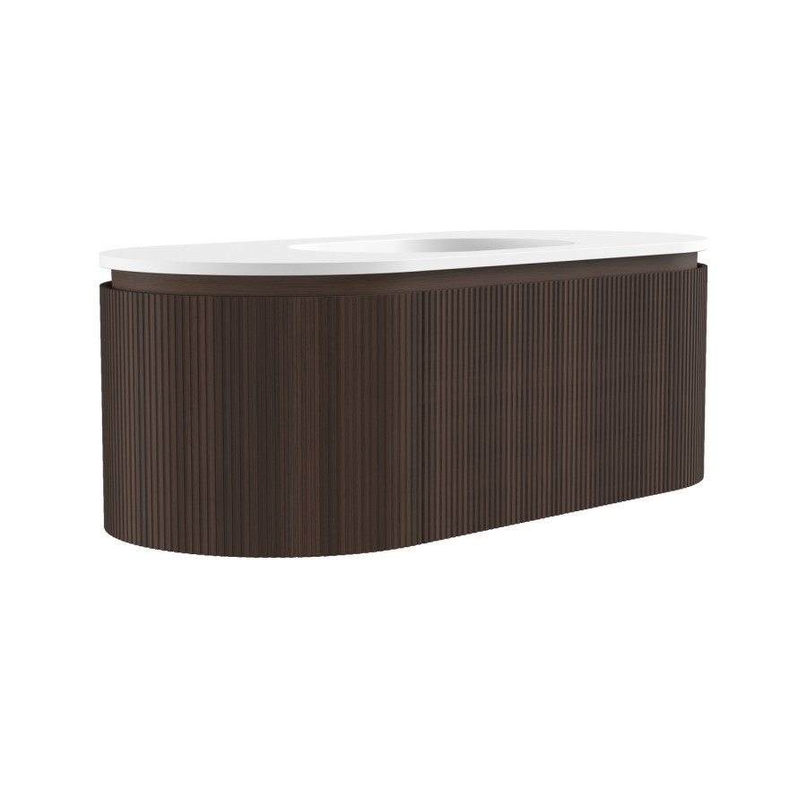 1200mm Walnut Wood Effect Fluted Wall Hung Vanity Unit with Solid Surface Basin - Kobe