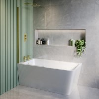 Grade A2 - Freestanding Shower Bath Single Ended Left Hand Corner with Brass Bath Screen 1500 x 740mm - Kona