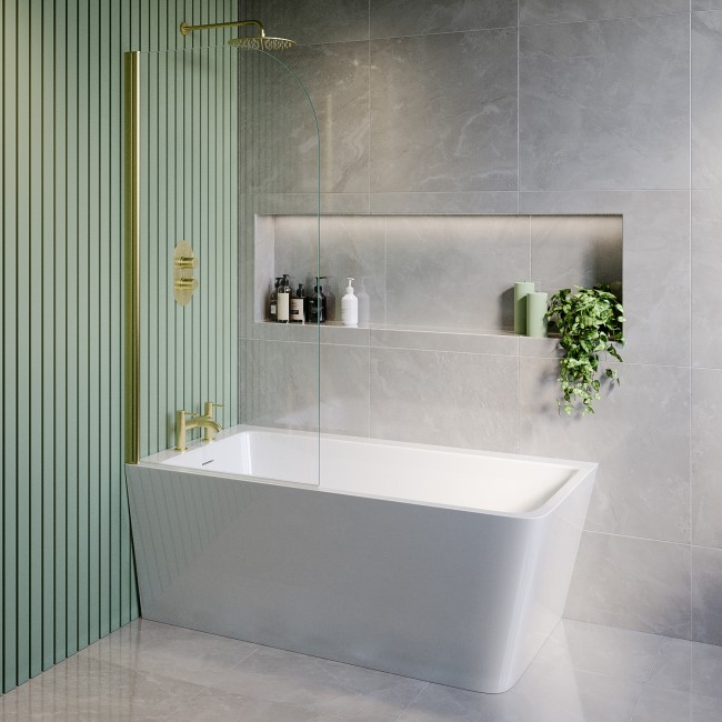 Freestanding Shower Bath Single Ended Left Hand Corner with Brass Bath Screen 1500 x 740mm - Kona