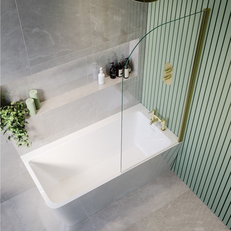 Freestanding Shower Bath Single Ended Right Hand Corner with Brass Bath Screen 1500 x 740mm - Kona