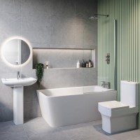 Chrome Freestanding Right Hand Shower Bath Suite with Toilet and Basin - Kona