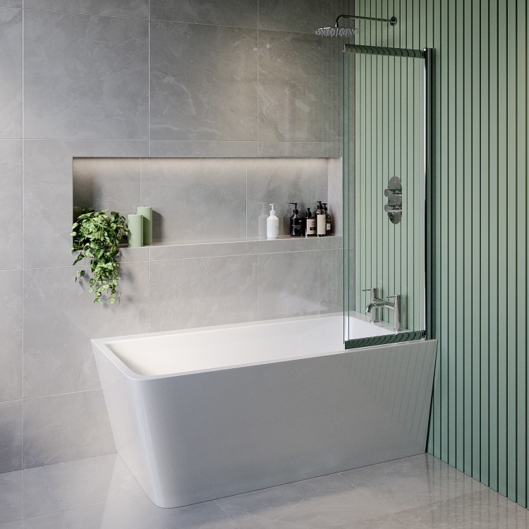 Freestanding Single Ended Right Hand Corner Shower Bath with Chrome  Sliding  Bath Screen 1500 x 740mm - Kona