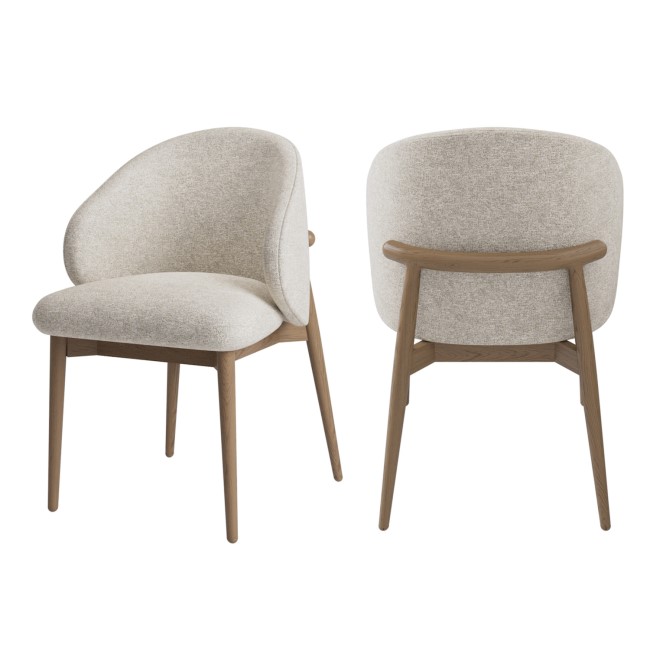 Set of 2 Beige Upholstered Curved Dining Chair with Solid Rustic Exposed Back - Kori