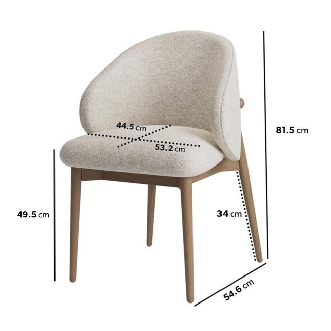 Set of 2 Beige Upholstered Curved Dining Chair with Solid Rustic Exposed Back - Kori