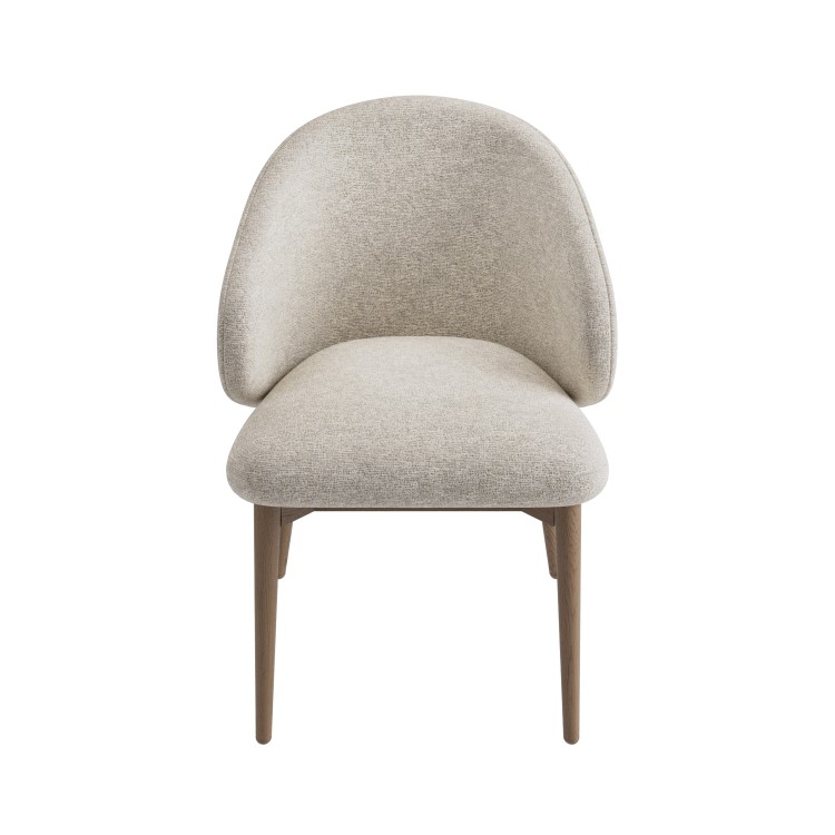 Set of 2 Beige Upholstered Curved Dining Chair with Solid Rustic Exposed Back - Kori