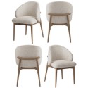 BUN/KOR001/92826 Set of 4 Beige Upholstered Curved Dining Chair with Solid Rustic Wood Exposed Back - Kori