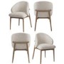 Set of 4 Beige Upholstered Curved Dining Chair with Solid Rustic Wood Exposed Back - Kori