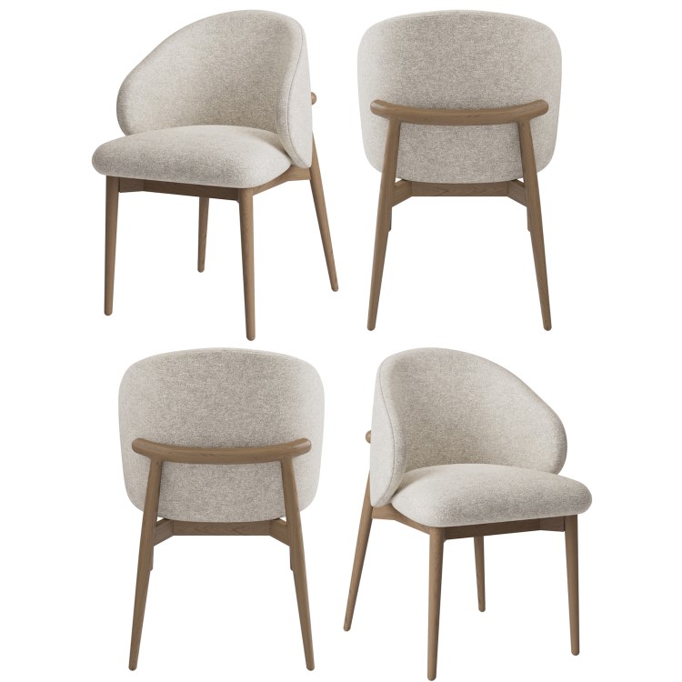 Set of 4 Beige Upholstered Curved Dining Chair with Solid Rustic Exposed Back - Kori