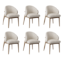 Set of 6 Beige Upholstered Curved Dining Chairs with Solid Rustic Exposed Back - Kori