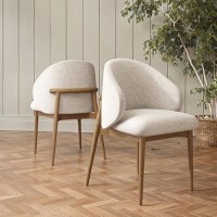 ALMOST PERFECT - Beige Upholstered Curved Dining Chair With Solid Oak Exposed Back - Kori