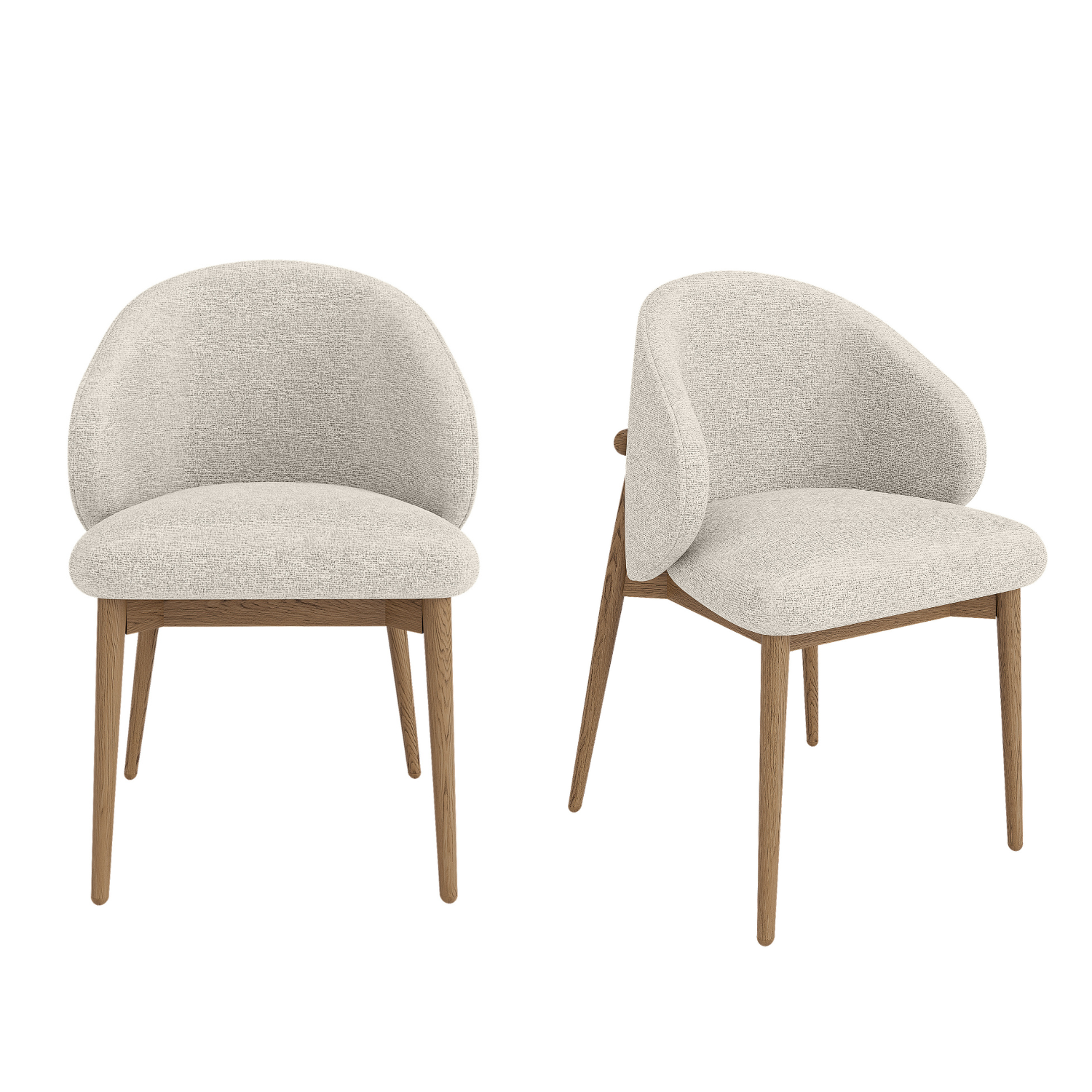 Set 2 Upholstered Curved Dining Chairs Solid Oak Exposed Back