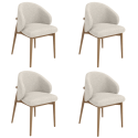 BUN/KOR001A/98616 Set of 4 Beige Upholstered Curved Dining Chairs With Solid Oak Exposed Back - Kori