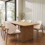 Set of 6 Beige Upholstered Curved Dining Chairs With Solid Oak Exposed Back - Kori