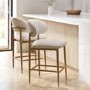 Set of 2 Beige Upholstered Curved Kitchen Stool With Solid Oak Exposed Back - Kori