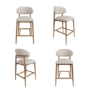 Set of 4 Beige Upholstered Curved Kitchen Stools with Solid Oak Exposed Back - Kori