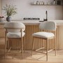 Set of 2 Beige Upholstered Curved Kitchen Stools With Solid Oak Exposed Back - Kori