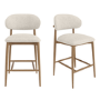 Set of 2 Beige Upholstered Curved Kitchen Stools With Solid Oak Exposed Back - Kori