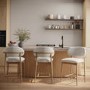 Set of 3 Beige Upholstered Curved Kitchen Stools With Solid Oak Exposed Back - Kori