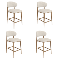 Set of 4 Beige Upholstered Curved Kitchen Stools With Solid Oak Exposed Back - Kori