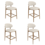 Set of 4 Beige Upholstered Curved Kitchen Stools With Solid Oak Exposed Back - Kori