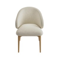 Cream Upholstered Curved Dining Chair with Limewash Solid Oak Exposed Back - Set of 2 - Kori