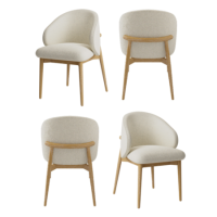 Cream Upholstered Curved Dining Chair with Limewash Solid Oak Exposed Back -Set of 4 - Kori