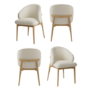 Cream Upholstered Curved Dining Chair with Limewash Solid Oak Exposed Back -Set of 4 - Kori