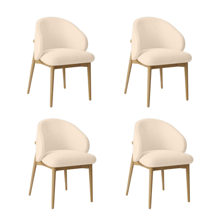 Set of 4 Cream Upholstered Curved Dining Chair with Limewash Solid Oak Exposed Back - Kori