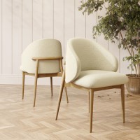 Cream Upholstered Curved Dining Chair with Limewash Solid Wood Exposed Back - Kori