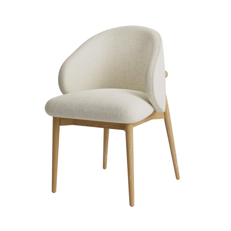 ONLY OPENED - Cream Upholstered Curved Dining Chair with Limewash Solid Oak Exposed Back - Kori