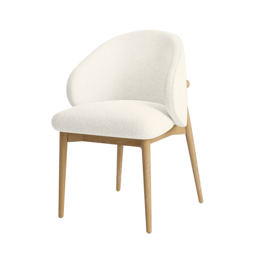 Round Limewash Oak Dining Table Set with 4 Cream Upholstered Chairs - Seats 4 - Wave