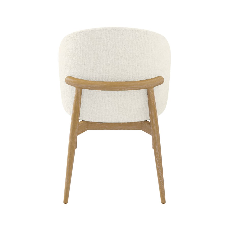 Round Limewash Oak Dining Table Set with 4 Cream Upholstered Chairs - Seats 4 - Wave