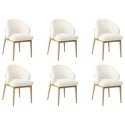 BUN/KOR003/95434 Set of 6 Cream Upholstered Curved Dining Chairs with Limewash Solid Wood Exposed Back - Kori