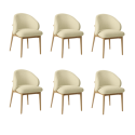 BUN/KOR003/95434 Set of 6 Cream Upholstered Curved Dining Chairs with Limewash Solid Wood Exposed Back - Kori